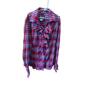 Converse One Star Womens Size XS Long Sleeve Plaid Shirt Blouse Top Red Blue Ruf